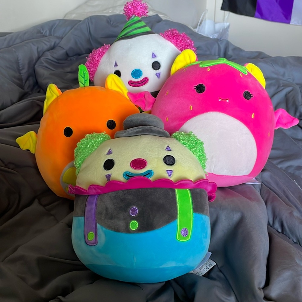 Black light squishmallow squad clowns and bats